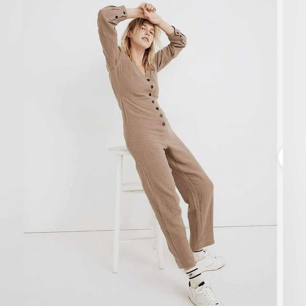NWT $125 Madewell Fall cotton neutral taupe jumpsuit xxs boho babe